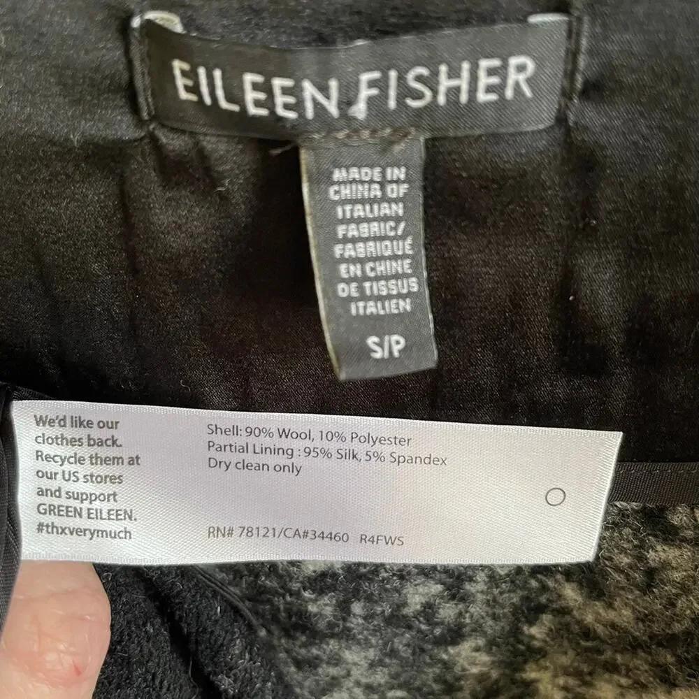 Eileen Fisher Black Sprinkle Felted Wool Silk Open Front Jacket